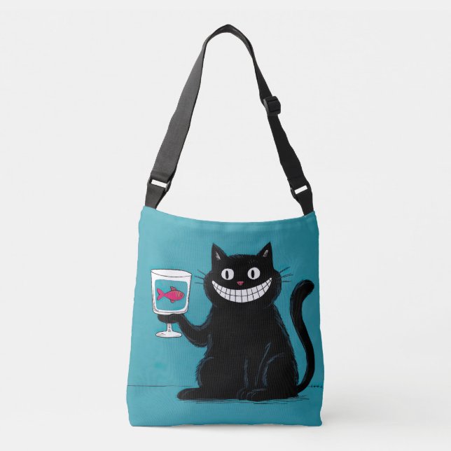 Bolsa Ajustável Gato Preto com Peixe num Vidro (Frente)