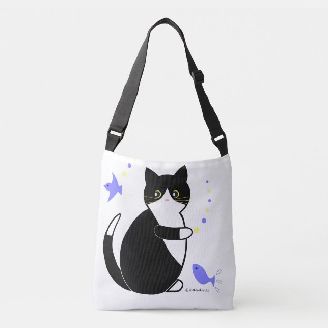 Bolsa Ajustável Gato Preto e Branco, Gato Tuxedo (Frente)