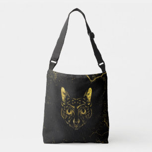 Bolsa Ajustável Gato preto e Dourado de Sphynx no Grunge Egypitan