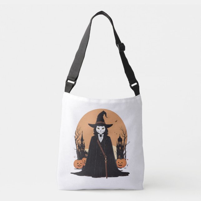 Bolsa Ajustável Gato Preto Salem Místico com Pumpkins (Frente)