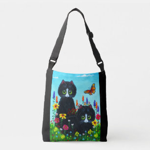 Bolsa Ajustável Gatos de Tuxedo Pretos e Flores Coloridas