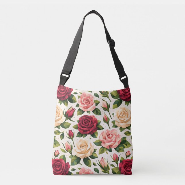 Bolsa Ajustável Geometric Cute Rose Pattern Pink Red Peach Floral (Frente)