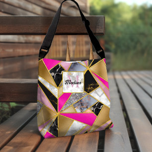 Bolsa Ajustável Geométrico preto-rosa-abstrato-Elegante