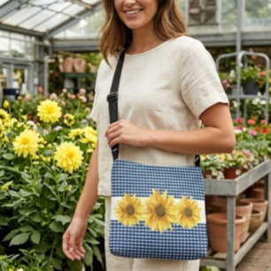 Bolsa Ajustável Ginga Azul-Marinho com Girassóis