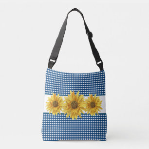 Bolsa Ajustável Gingham Azul marinho com Girassóis