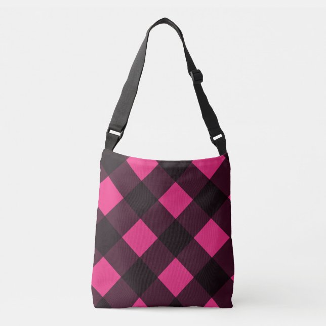 Bolsa Ajustável Gingham de Xadrez Rosa Preto (Frente)