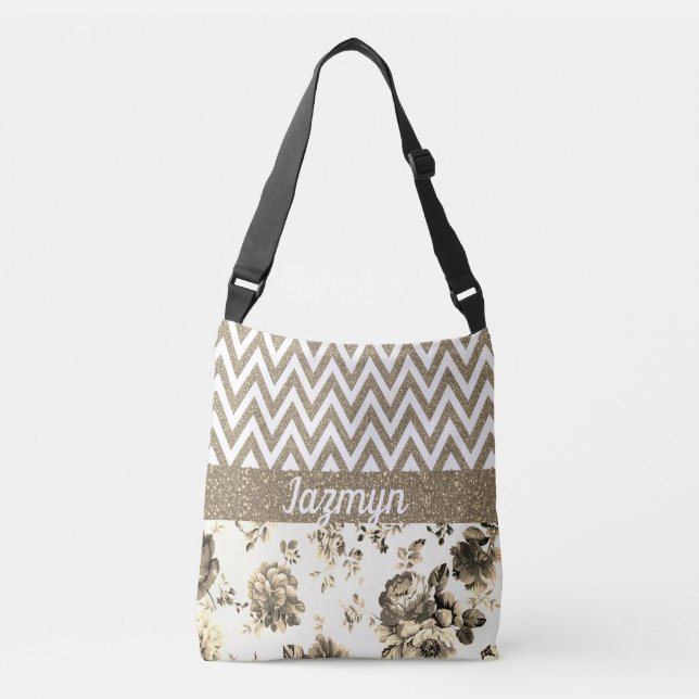 Bolsa Ajustável Gliteria Floral Elegante Chevron Personalizado (Frente)
