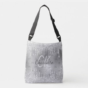 Bolsa Ajustável Glitter prateado goteja monograma elegante