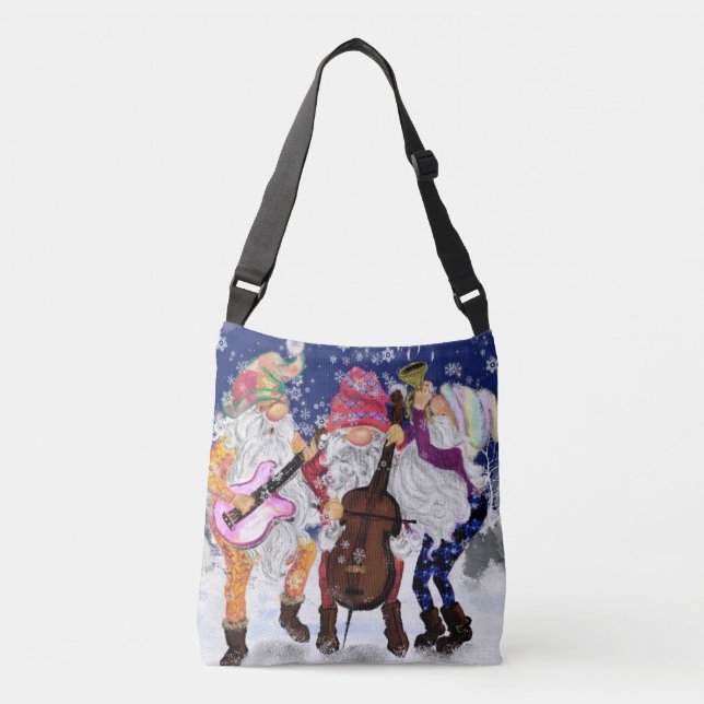 Bolsa Ajustável Gnome Music Banda de Natal Crossbody Bag (Frente)
