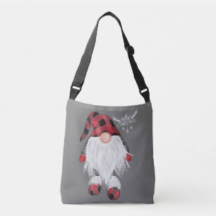 Bolsa Ajustável Gnomo do Jardim Feliz Natal Xadrez de Buffalo Verm