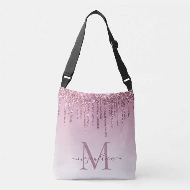 Bolsa Ajustável Gotas de Rosa de Monograma Elegante (Frente)
