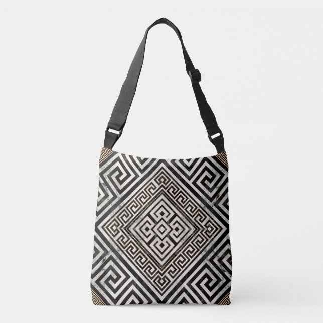 Bolsa Ajustável Greek Meander - Greek Key Black and White Marble (Frente)