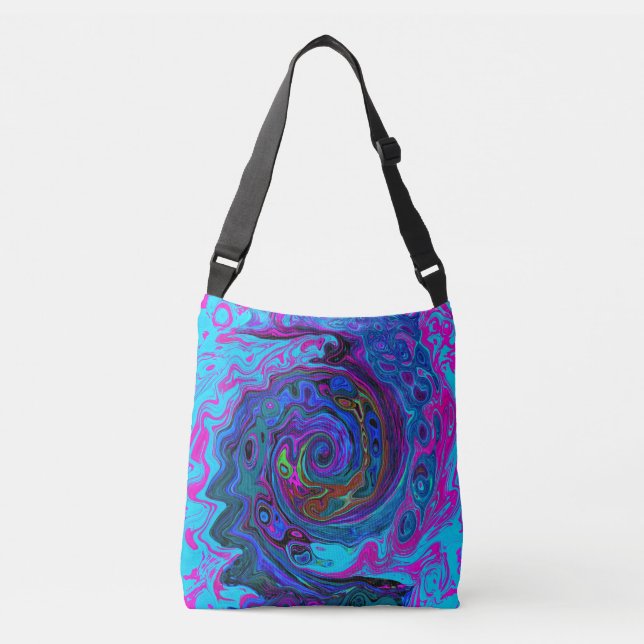 Bolsa Ajustável Groovy Abstrato Retro Azul e Roxo Redemoinho (Frente)