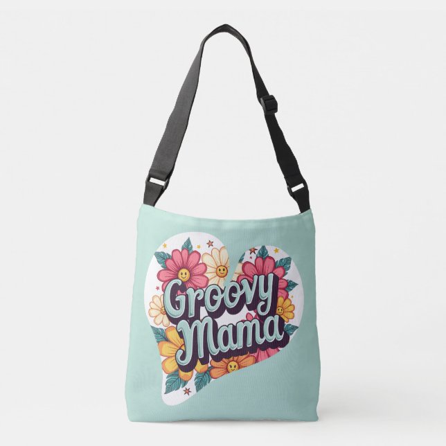 Bolsa Ajustável Groovy Mama Retro Floral 70s Design estético (Frente)