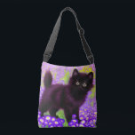 Bolsa Ajustável Gustav Klimt Black Kitten<br><div class="desc">Bag Crossbody com um gatinho preto Gustav Klimt! Esta beleza de olhos largos se coloca num campo verde de flores roxas. Um presente pensativo para amantes de gatos e entusiastas de arte austríacos!</div>