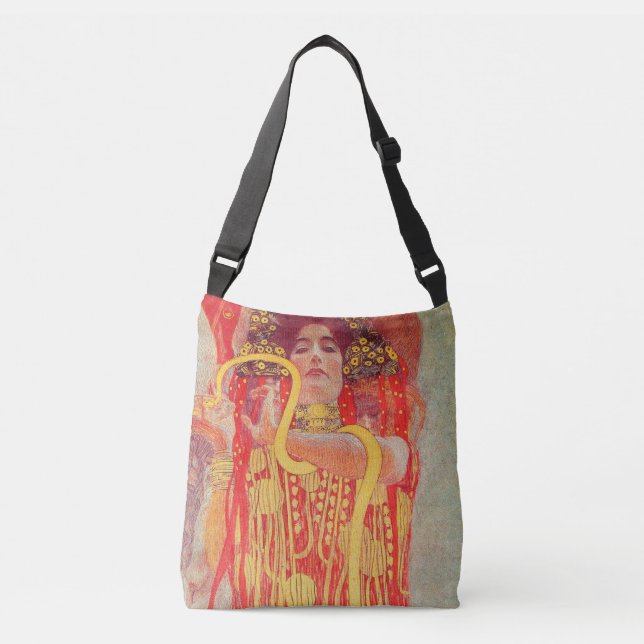 Bolsa Ajustável Gustav Klimt Red Woman Dourada pintura Cobra (Frente)