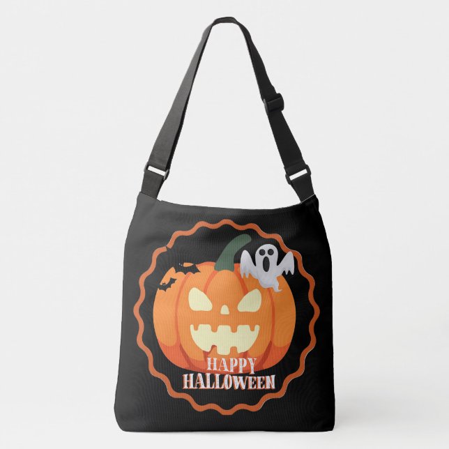 Bolsa Ajustável Halloween Pumpkin & Cats Orange Crossbody Bag (Frente)