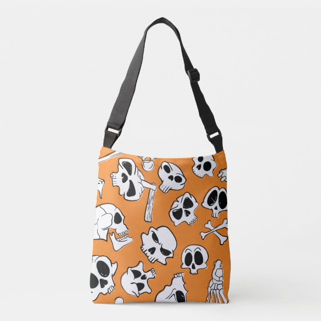Bolsa Ajustável Halloween Skulls Bones Doodle Patterno (Frente)