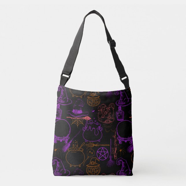 Bolsa Ajustável Halloween Witchcraft Pattern Neon 01 Black BG (Frente)