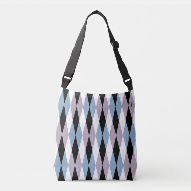 Bolsa Ajustável Harlequin Diamond Patterno - Blue and Dusty Lilac (Frente)