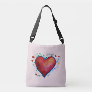 Bolsa Ajustável Heart Watercolor Art, Love Cross Body Bag