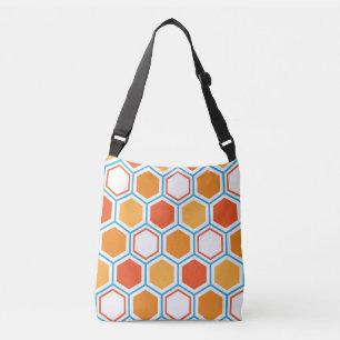 Bolsa Ajustável Hexágono em sacos laranja, azuis e brancos