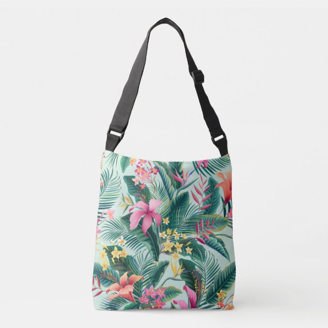 Bolsa Ajustável Hibisco Tropical: Padrão Floral Sem Costura (Frente)