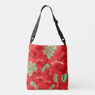 Bolsa Ajustável Hibiscus Tropical Vermelho e Verde Floral