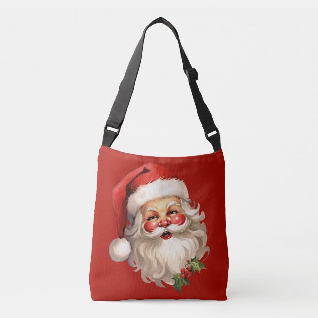 Bolsa Ajustável Holly Jolly Santa Claus Retro Natal (Frente)