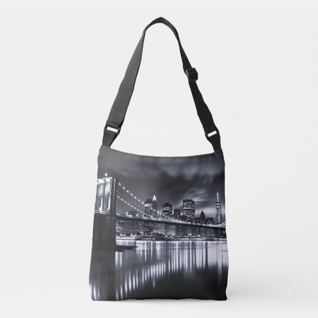 Bolsa Ajustável Horizonte de Nova York Ponte do Brooklyn Monocromá (Frente)