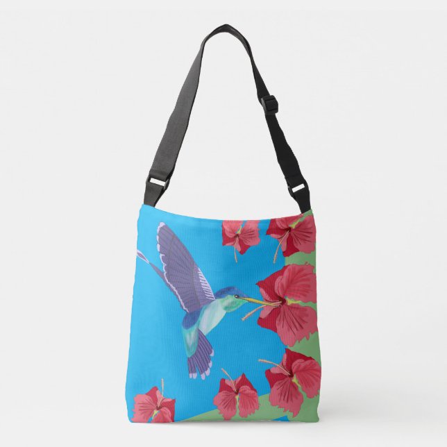 Bolsa Ajustável Hummingbird e Coração de Hibiscus Vermelho (Frente)