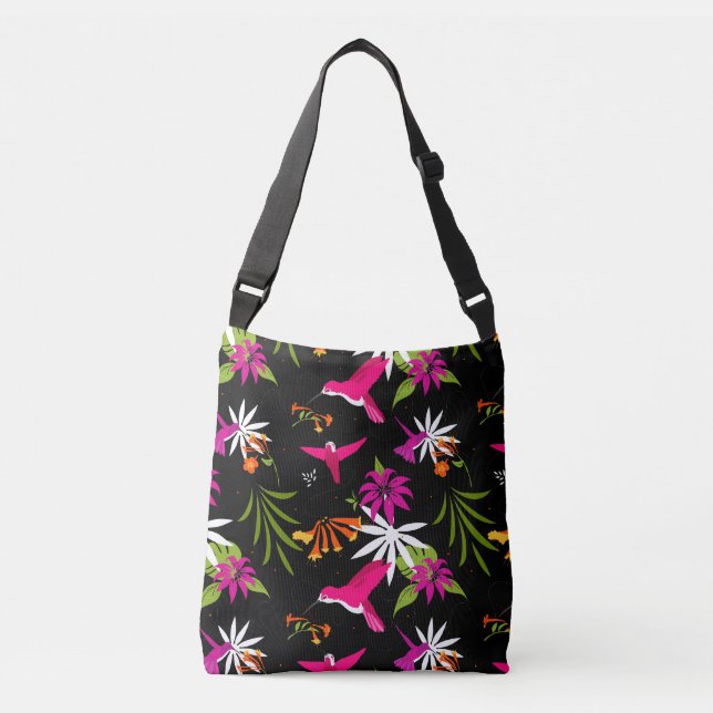 Bolsa Ajustável Hummingbird Flor Tropical Pink Padrão (Frente)