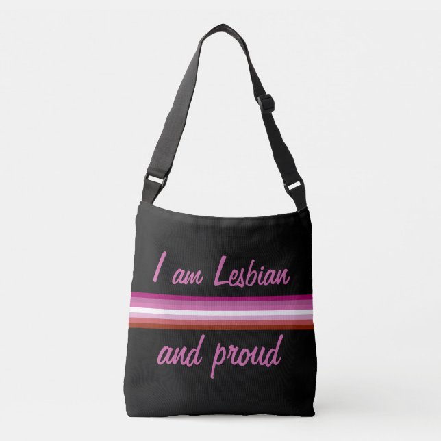 Bolsa Ajustável I am Leasbian and Proud | Lesbian Flag on Black Sc (Frente)