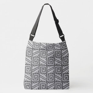 Bolsa Ajustável Ikat Aztec Tribal - Carvão e Cinzas de Prata