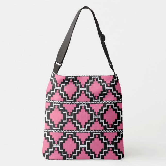Bolsa Ajustável Ikat Aztec Tribal - Fuchsia Rosa, Preto e Branco (Verso)