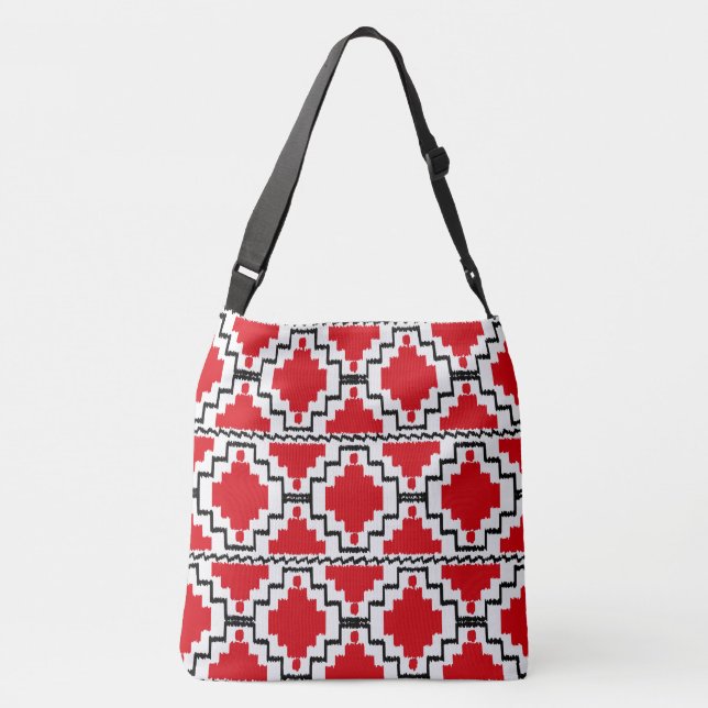 Bolsa Ajustável Ikat Aztec Tribal - Vermelho, Preto e Branco (Verso)