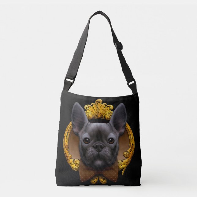 Bolsa Ajustável Ilustração de buldogue francês, azul (Frente)