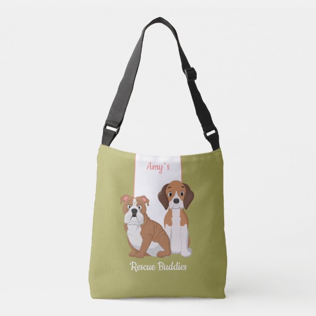 Bolsa Ajustável Ilustração de cães giros Nome personalizado de cãe (Frente)