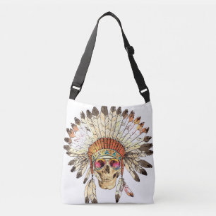 Bolsa Ajustável Ilustração de Moda Nativa Americana do Crânio