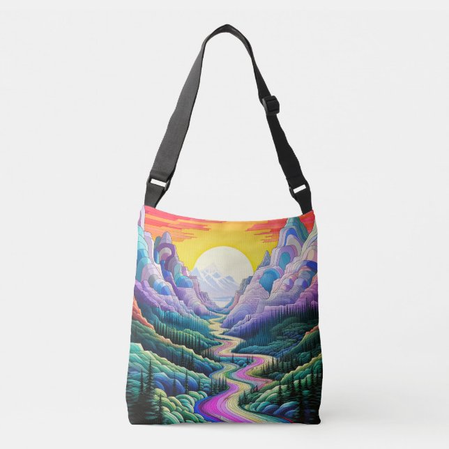 Bolsa Ajustável Ilustração de Paisagem Cêntica Artística Colorida (Frente)