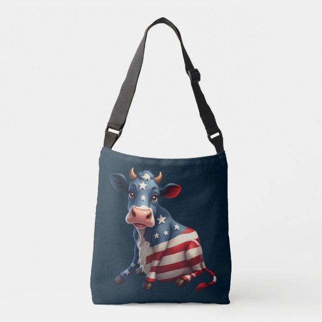 Bolsa Ajustável Ilustração de Vaca de Bandeira Americana Patriótic (Frente)