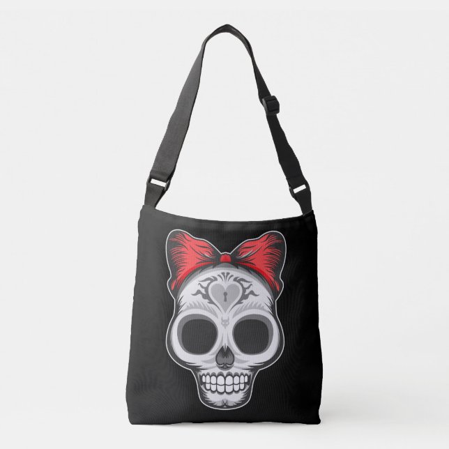 Bolsa Ajustável Ilustração do Crânio Super Girly Sugar (Frente)