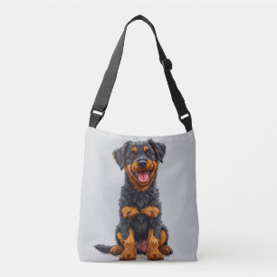 Bolsa Ajustável Ilustração Feliz de um Cão Preto e Acastanhado