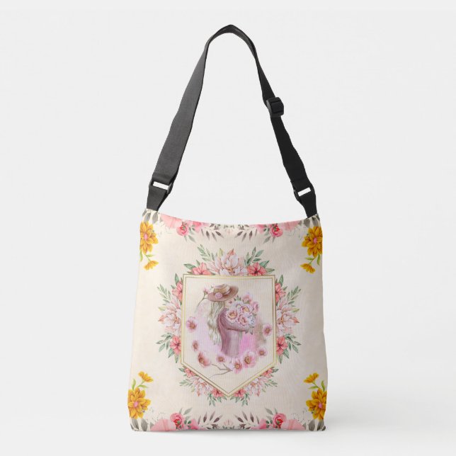 Bolsa Ajustável Ilustração Floral da Dama da Primavera (Frente)