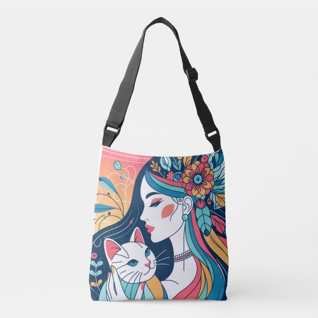 Bolsa Ajustável Ilustração Gráfica de Senhora Cat (Frente)