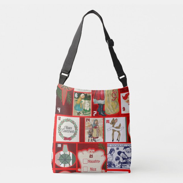 Bolsa Ajustável Ilustração Quadrada do Bloco de Natal Adventício A (Frente)
