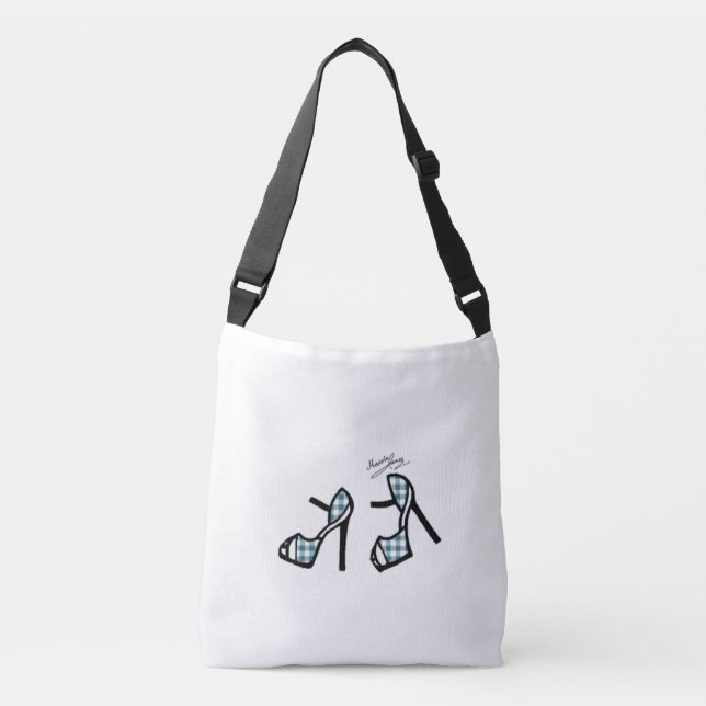 Bolsa Ajustável Impressão à moda dos calçados - xadrez da cerceta (Frente)