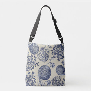 Bolsa Ajustável Impressão Flor Azul Antiquado Floral