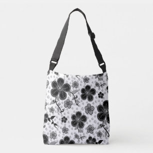 Bolsa Ajustável Impressão Floral Preta e Branca
