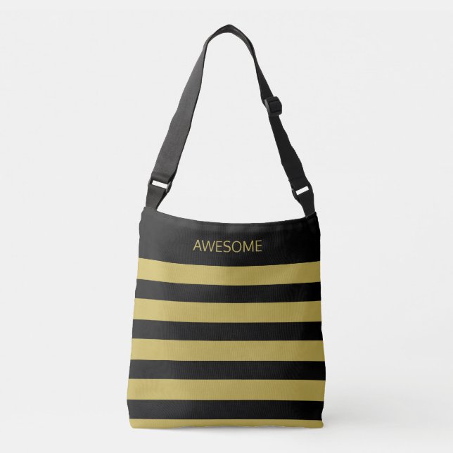 Bolsa Ajustável Impressionante preto e ouro striped (Frente)
